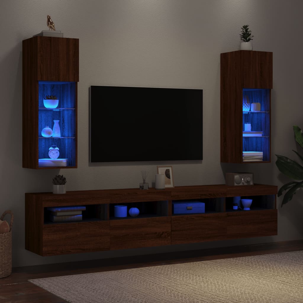 vidaXL Muebles de TV con luces LED 2 uds marrón roble 30,5x30x90 cm