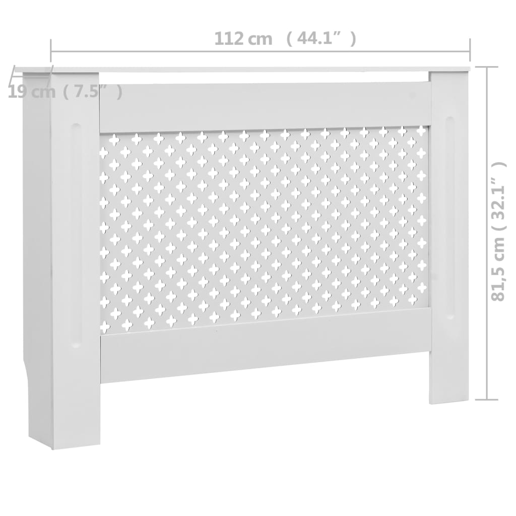 vidaXL Cubiertas para radiador 2 unidades MDF blanco 112x19x81,5 cm