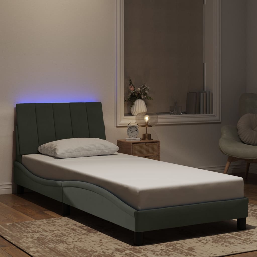 vidaXL Estructura cama con luces LED terciopelo gris claro 90x190 cm