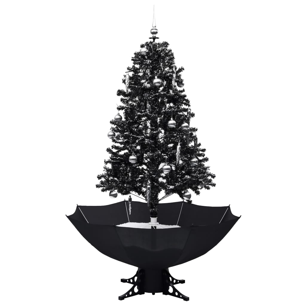 vidaXL Árbol de Navidad con nieve y base de paraguas PVC negro 170 cm