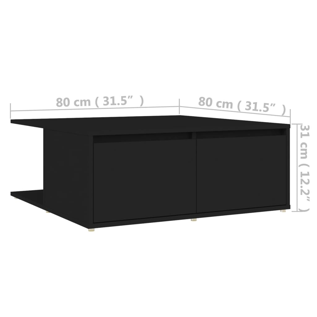 vidaXL Mesa de centro de aglomerado negro 80x80x31 cm