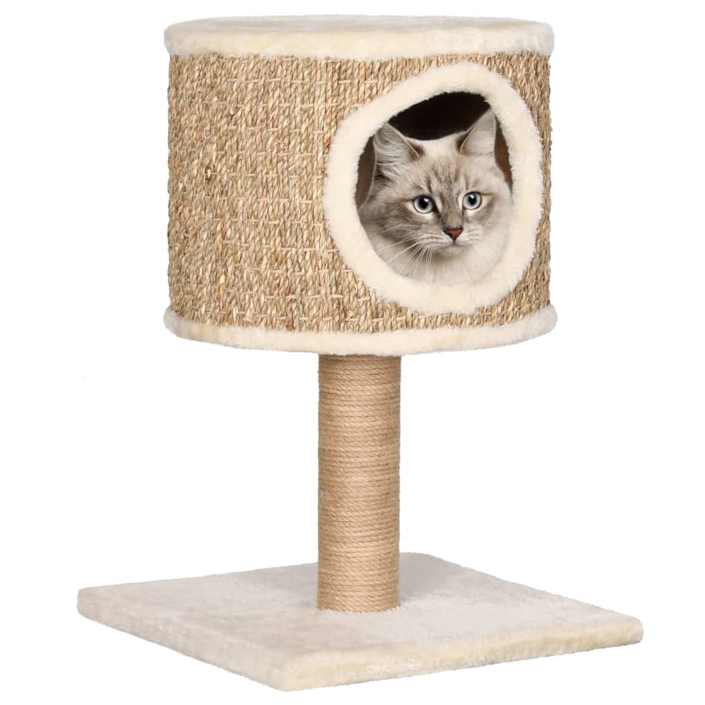 vidaXL Árbol para gatos con casa y poste rascador 52 cm hierba marina