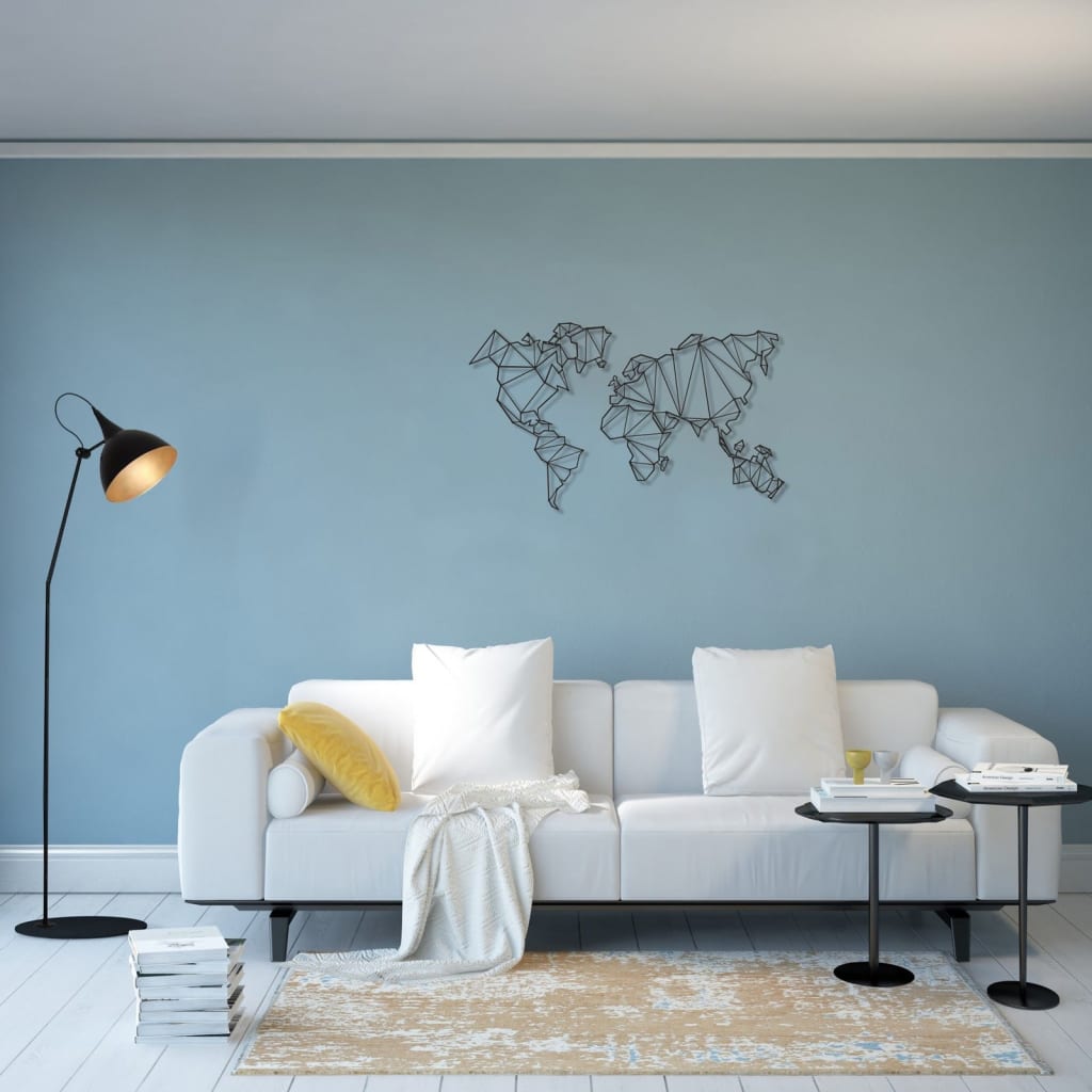 Homemania Decoración de pared mapa del mundo 120x72 cm metal negro