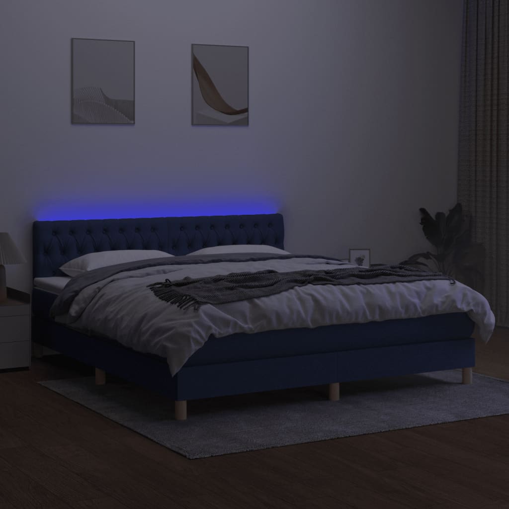vidaXL Cama box spring con colchón y LED tela azul 160x200 cm