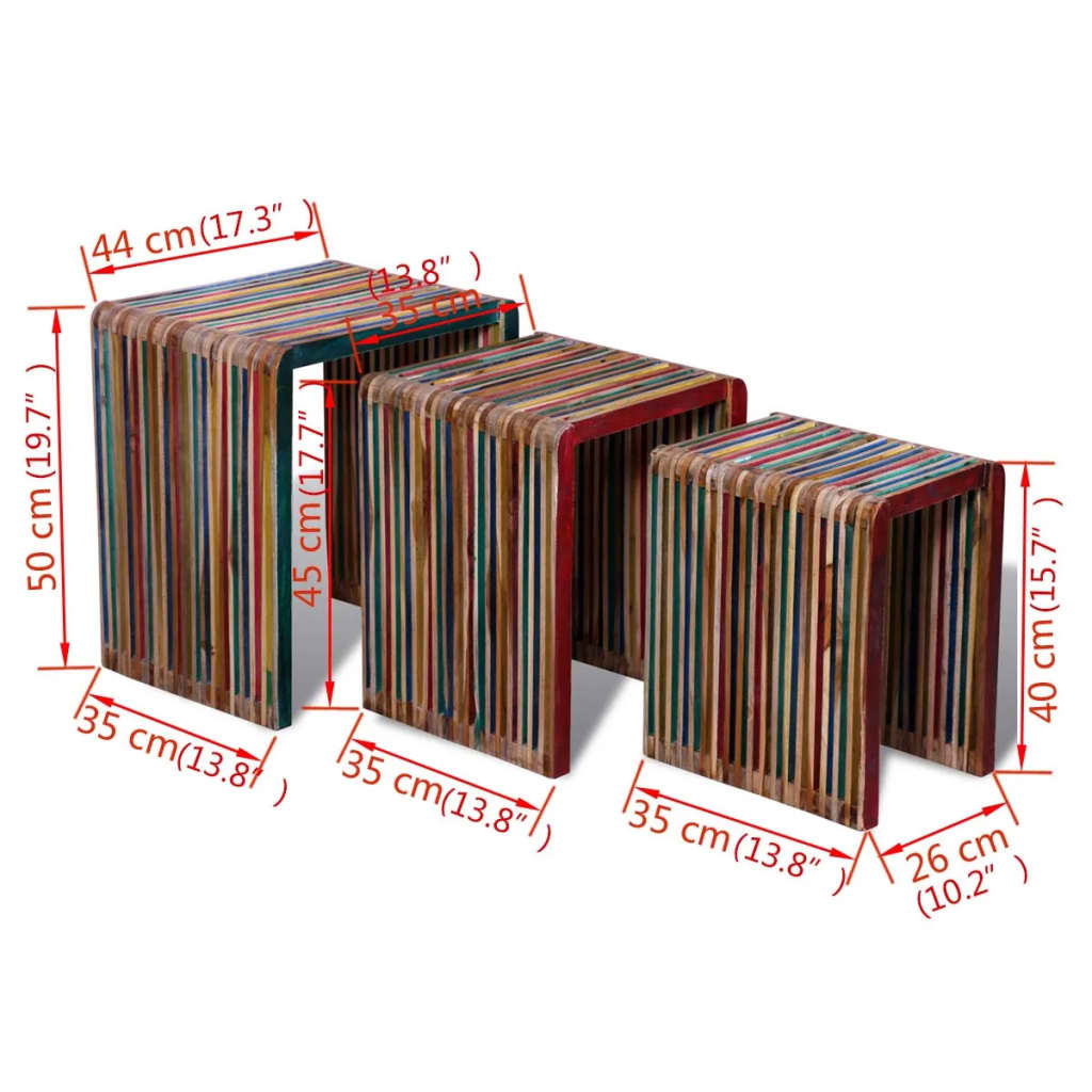 vidaXL Juego de mesas apilables 3 unidades teca reciclada de colores