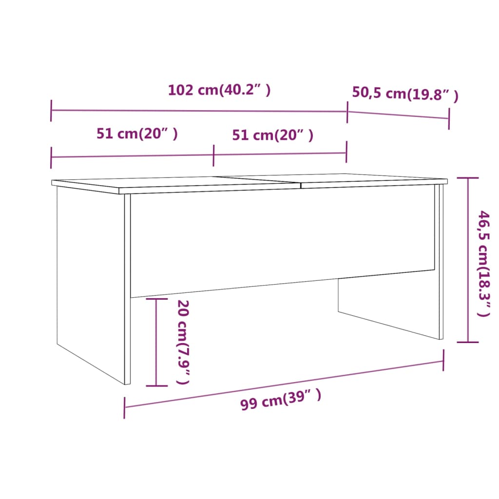 vidaXL Mesa de centro madera contrachapada gris Sonoma 102x50,5x46,5cm