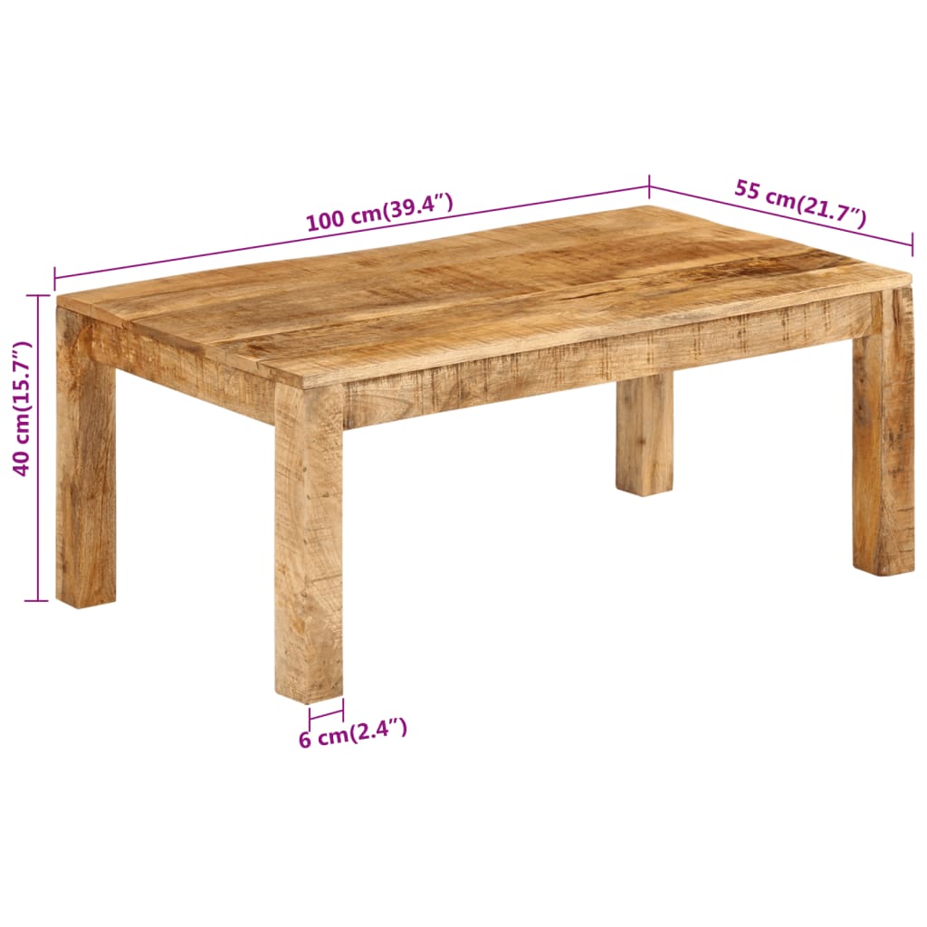 vidaXL Mesa de centro de madera maciza mango 100x55x40 cm