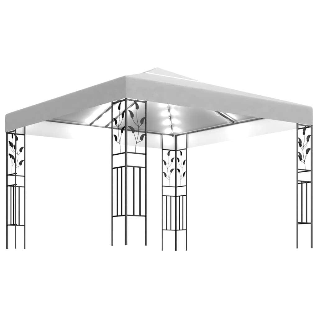 vidaXL Carpa cenador de jardín con tira de luz LED 3x3 m blanco
