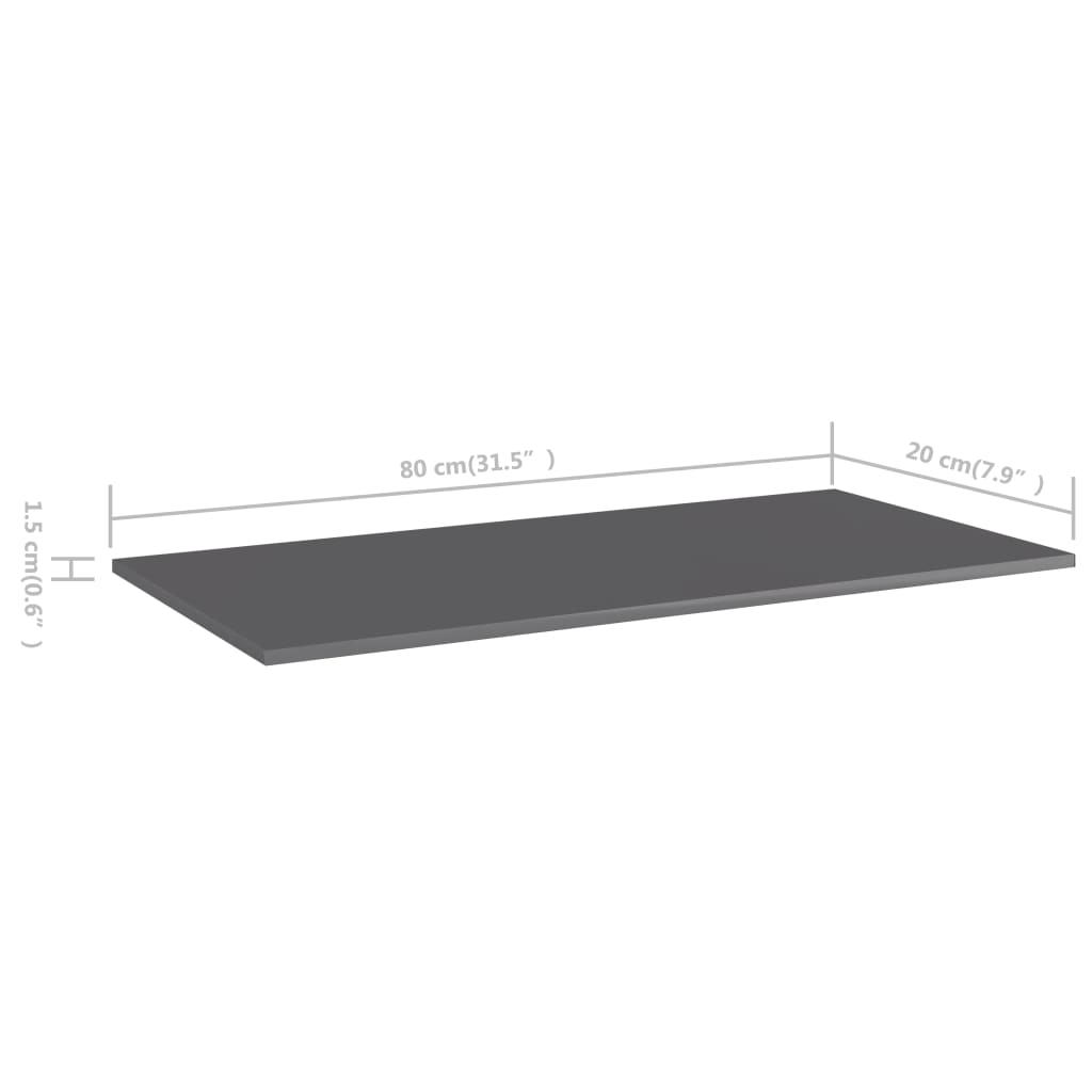 vidaXL Estante estantería 4 uds contrachapada gris brillo 80x20x1,5 cm