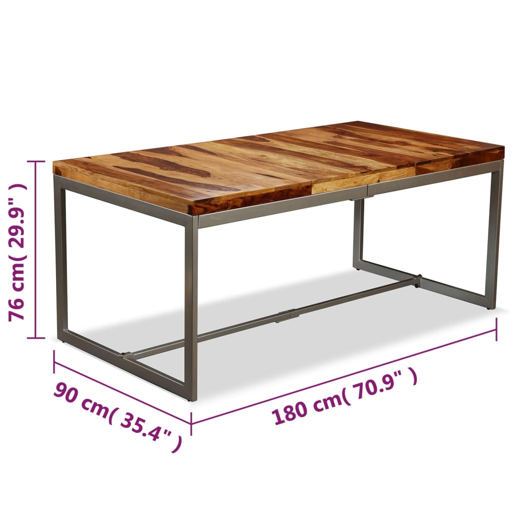 vidaXL Mesa de comedor de madera maciza de sheesham y acero 180 cm