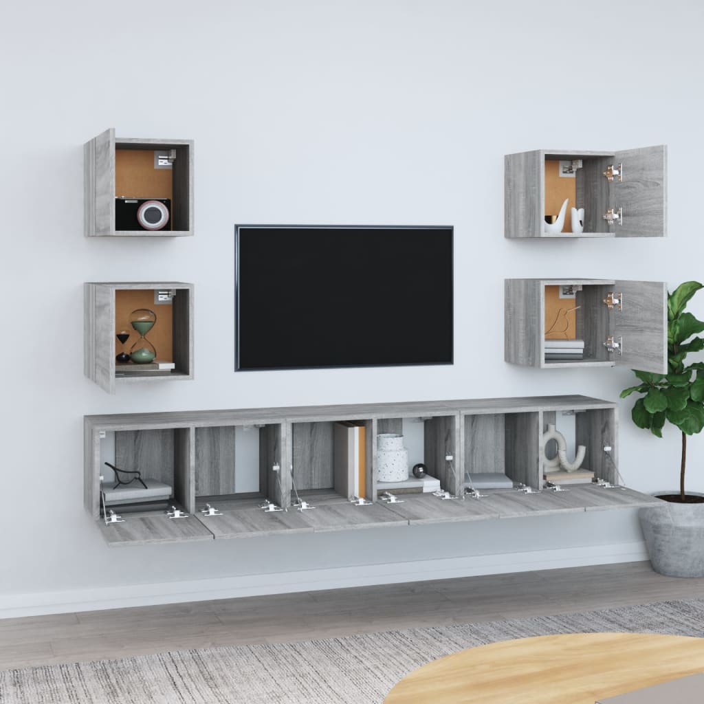 vidaXL Set de muebles para TV 7 pzas madera contrachapada gris Sonoma