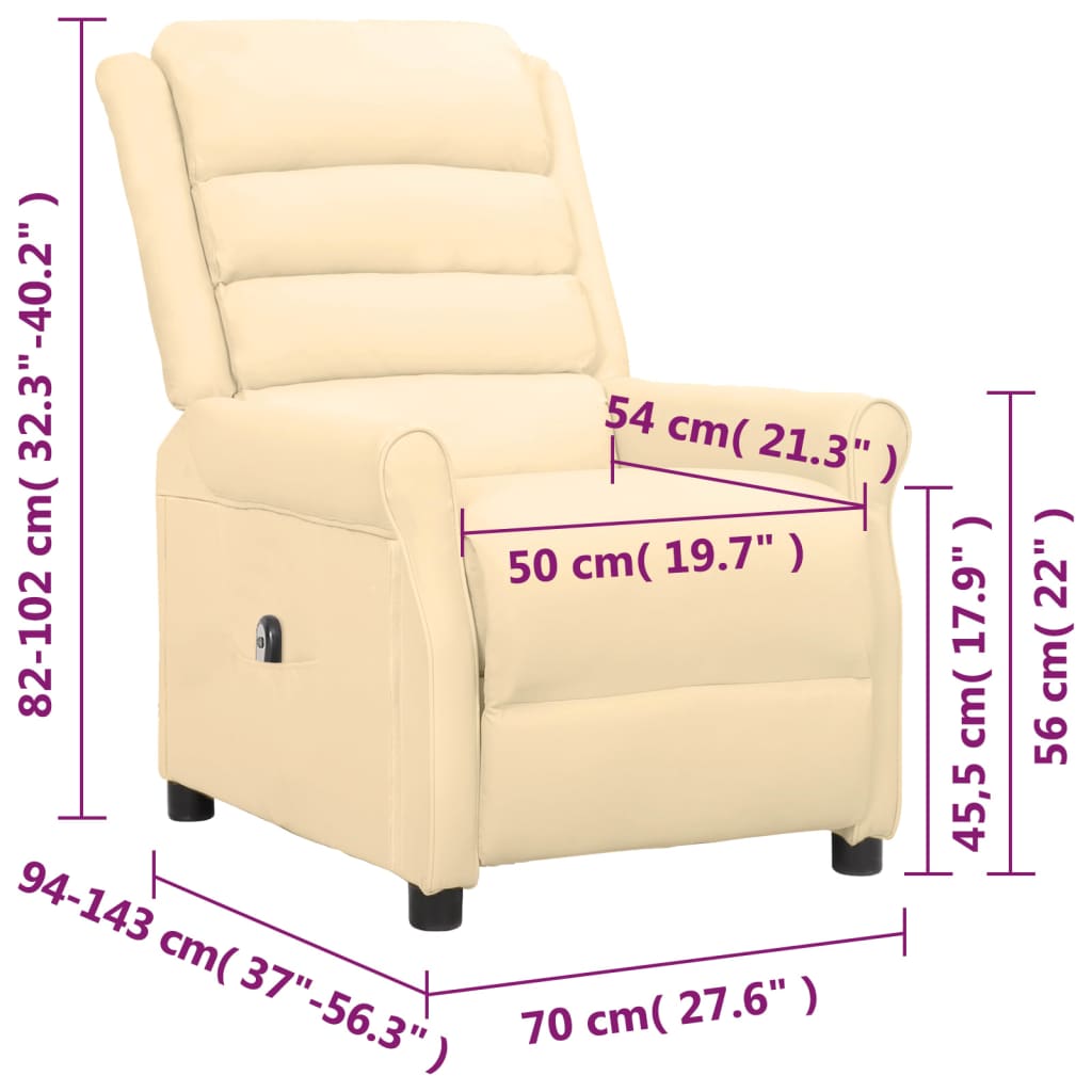 vidaXL Sillón reclinable eléctrico de cuero sintético color crema