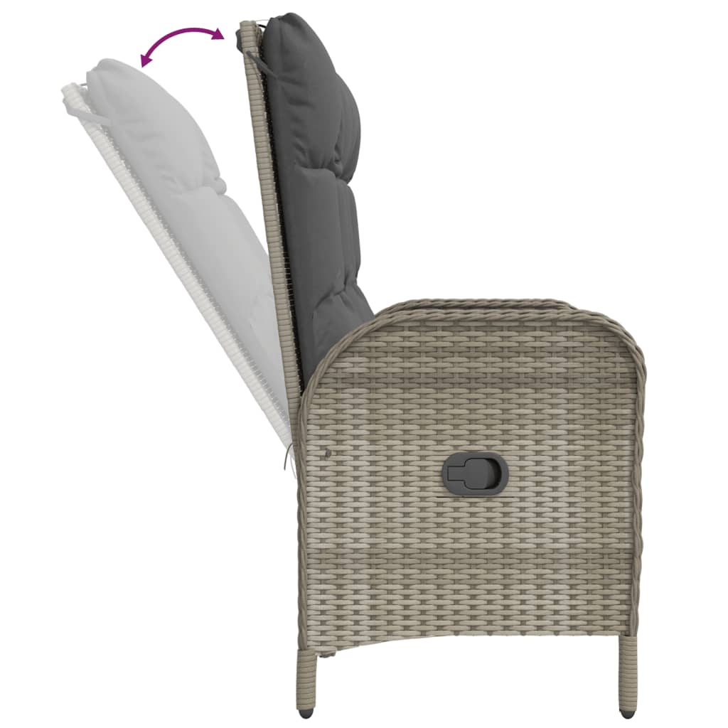 vidaXL Banco de jardín reclinable con cojines ratán PE gris 107 cm