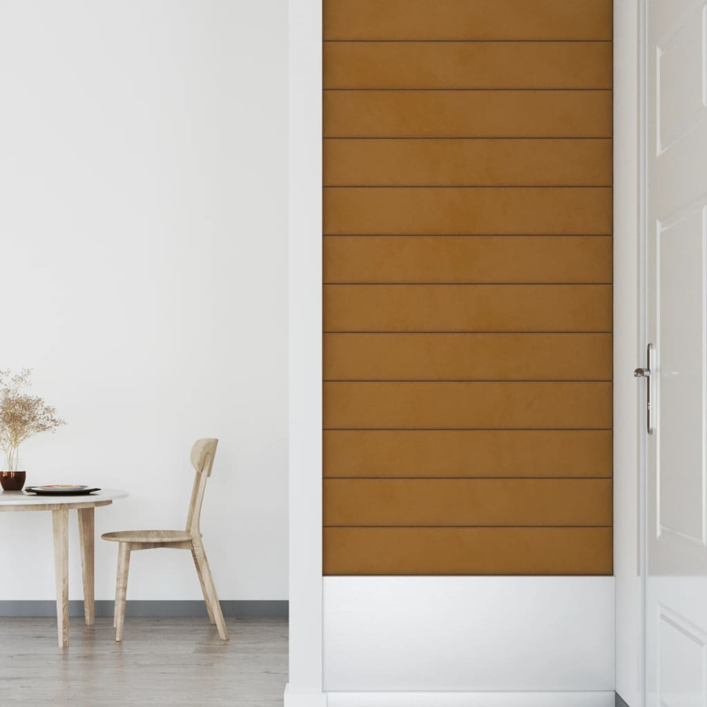 vidaXL Paneles de pared 12 uds terciopelo marrón 90x15 cm 1,62 m²