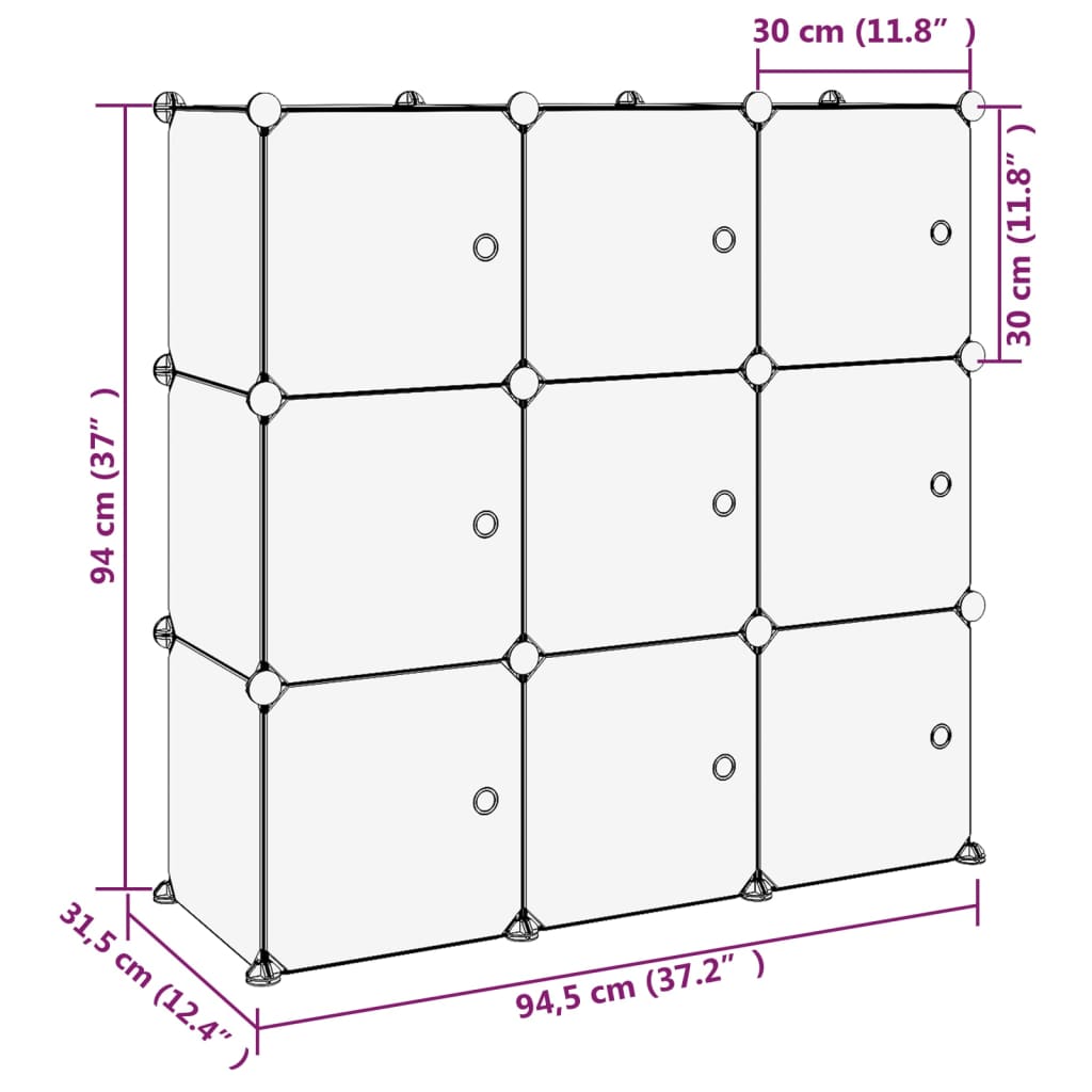 vidaXL Estantería de cubos 9 compartimentos y puertas PP transparente