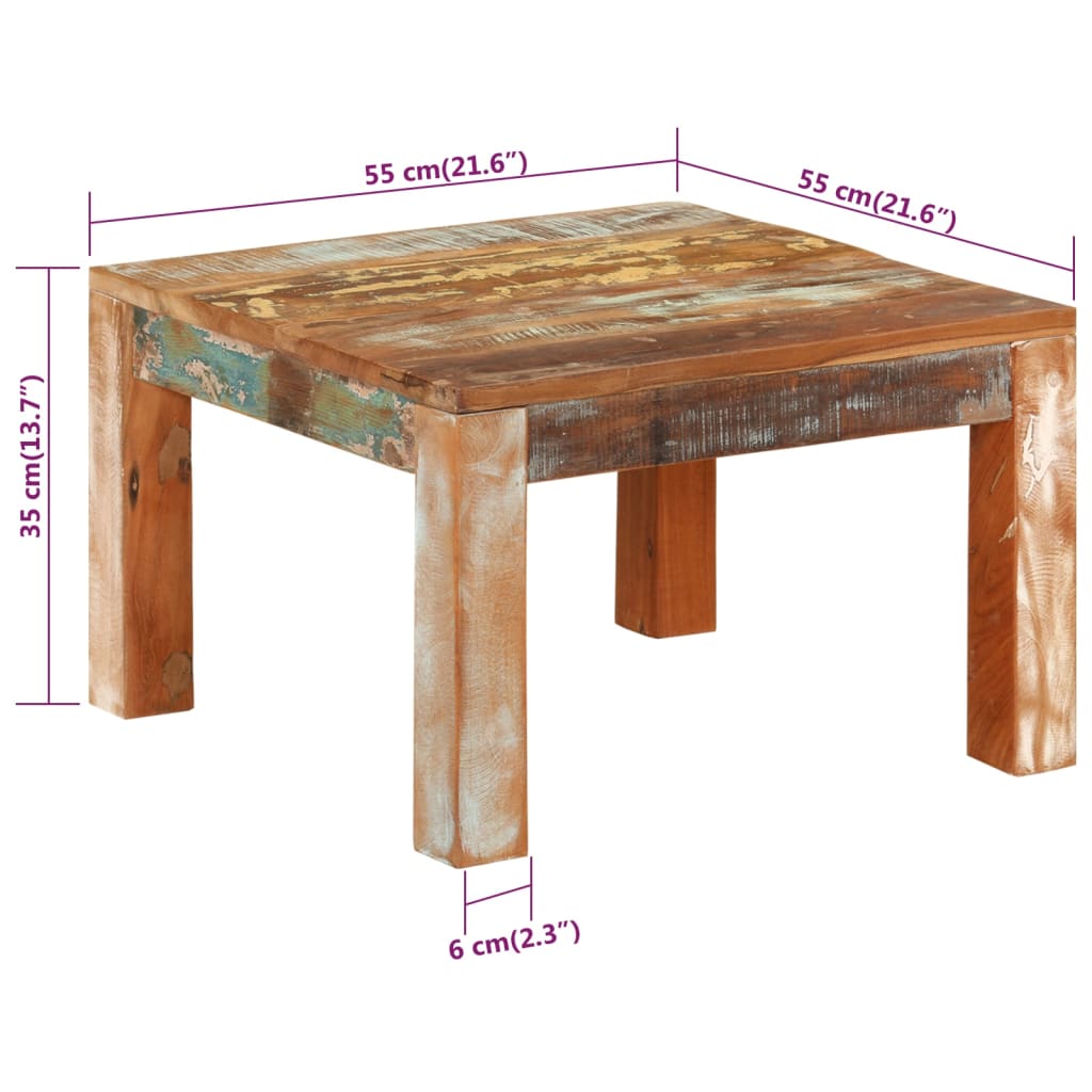 vidaXL Mesa de centro de madera maciza reciclada 55x55x35 cm