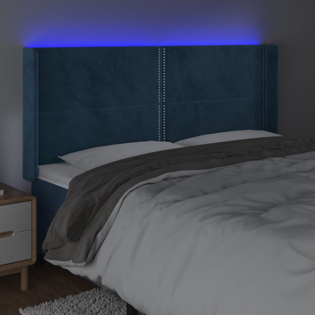 vidaXL Cabecero con LED de terciopelo azul oscuro 183x16x118/128 cm