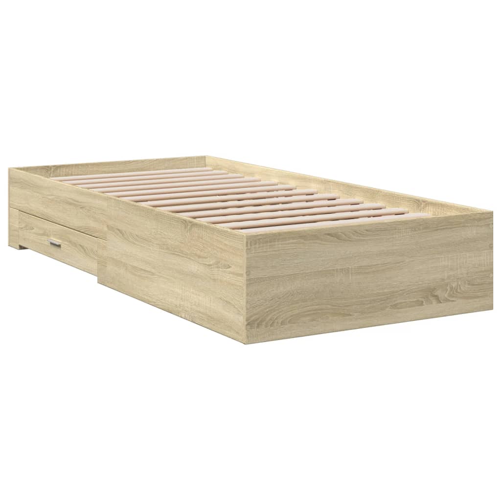 vidaXL Cama con cajones madera ingeniería roble Sonoma 90x190 cm