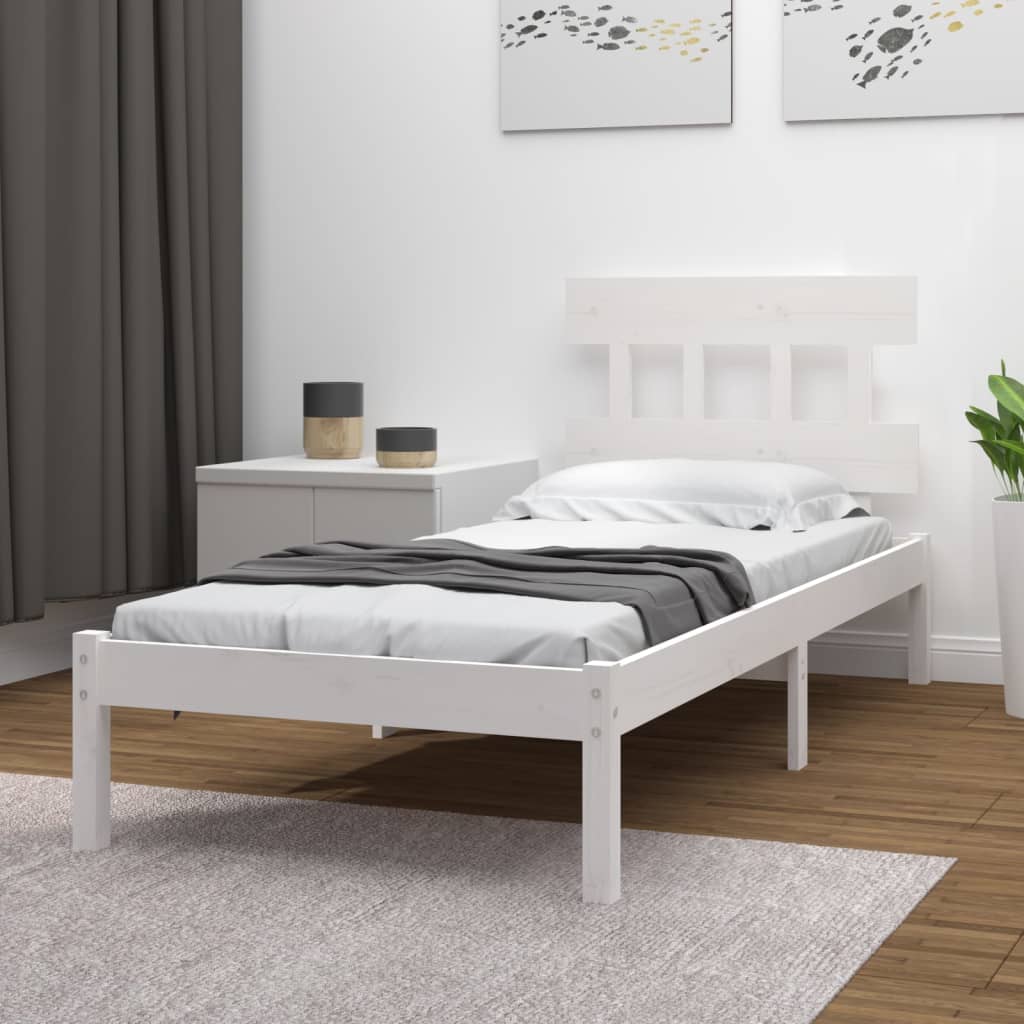 vidaXL Estructura de cama madera maciza individual blanco 75x190 cm