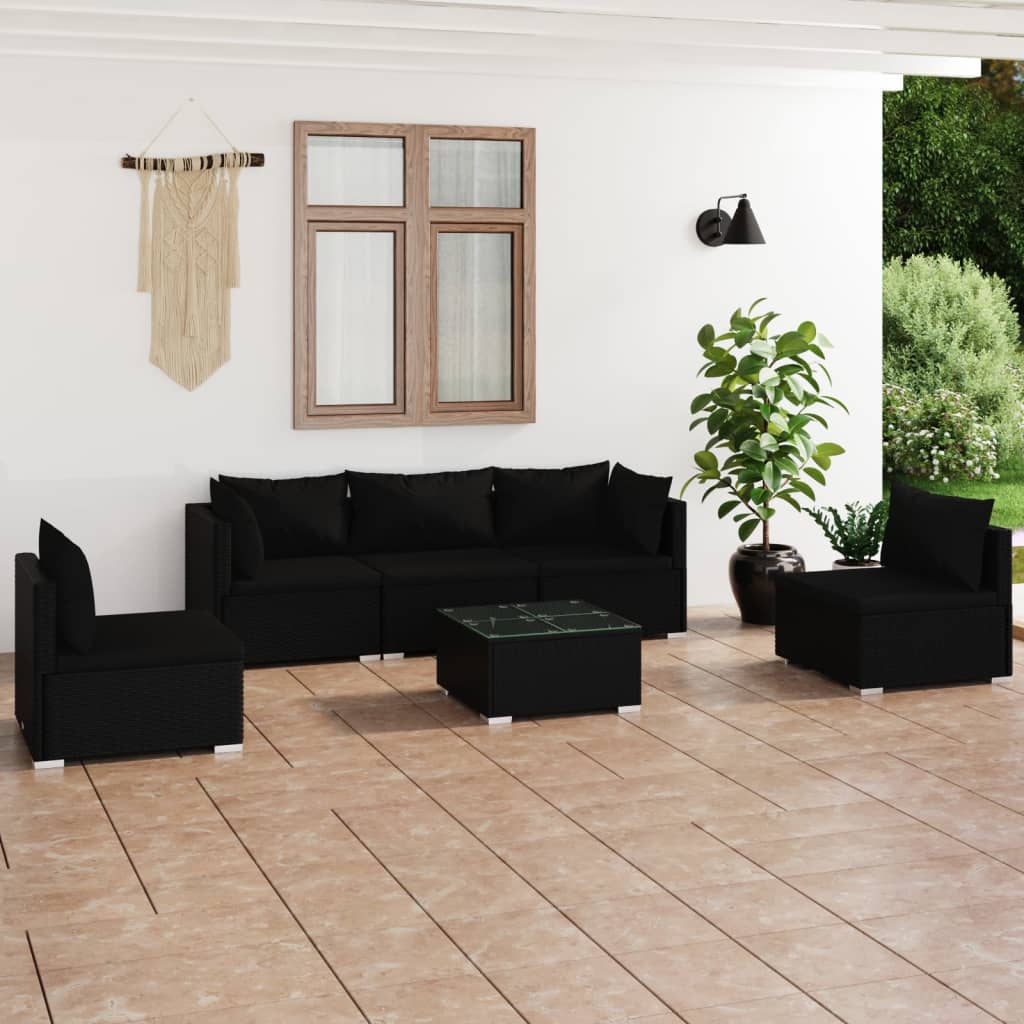 vidaXL Set de muebles de jardín 6 pzas y cojines ratán sintético negro