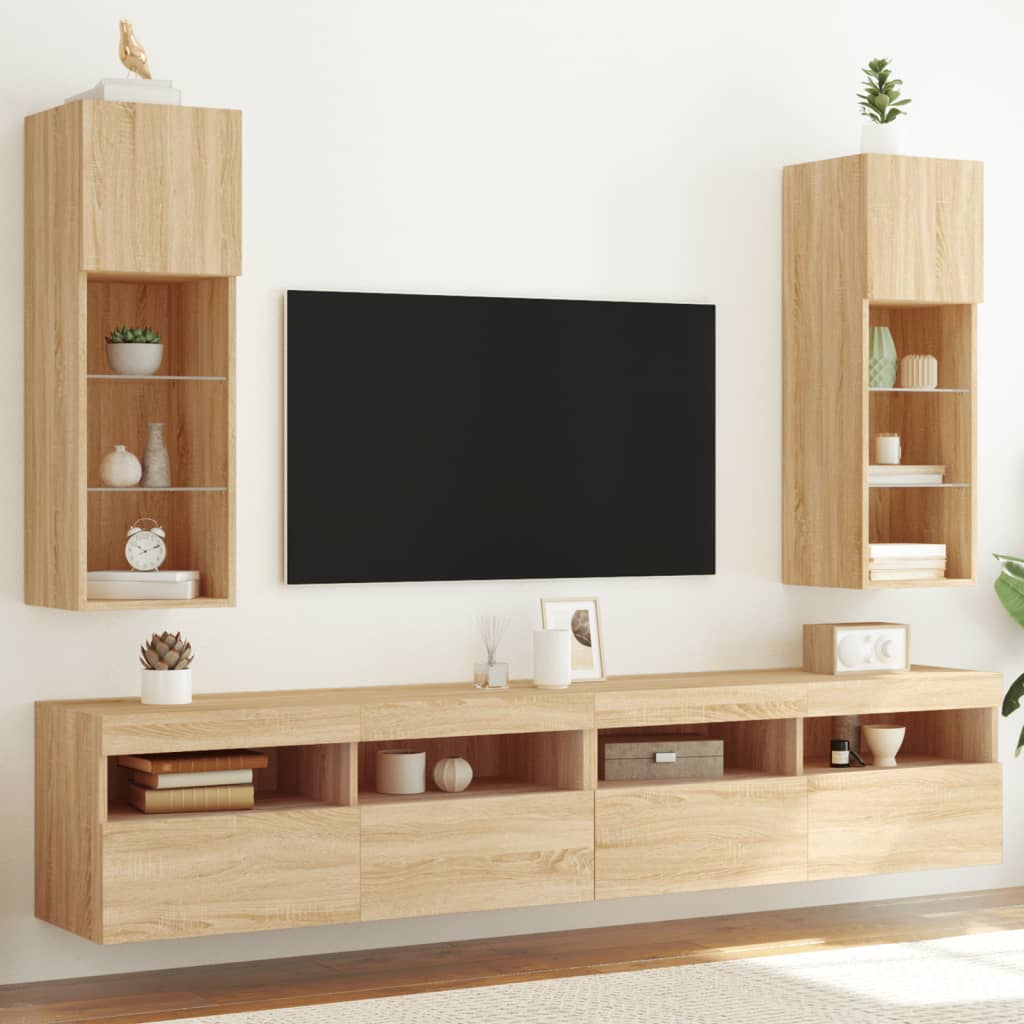 vidaXL Muebles de TV con luces LED 2 uds roble Sonoma 30,5x30x90 cm