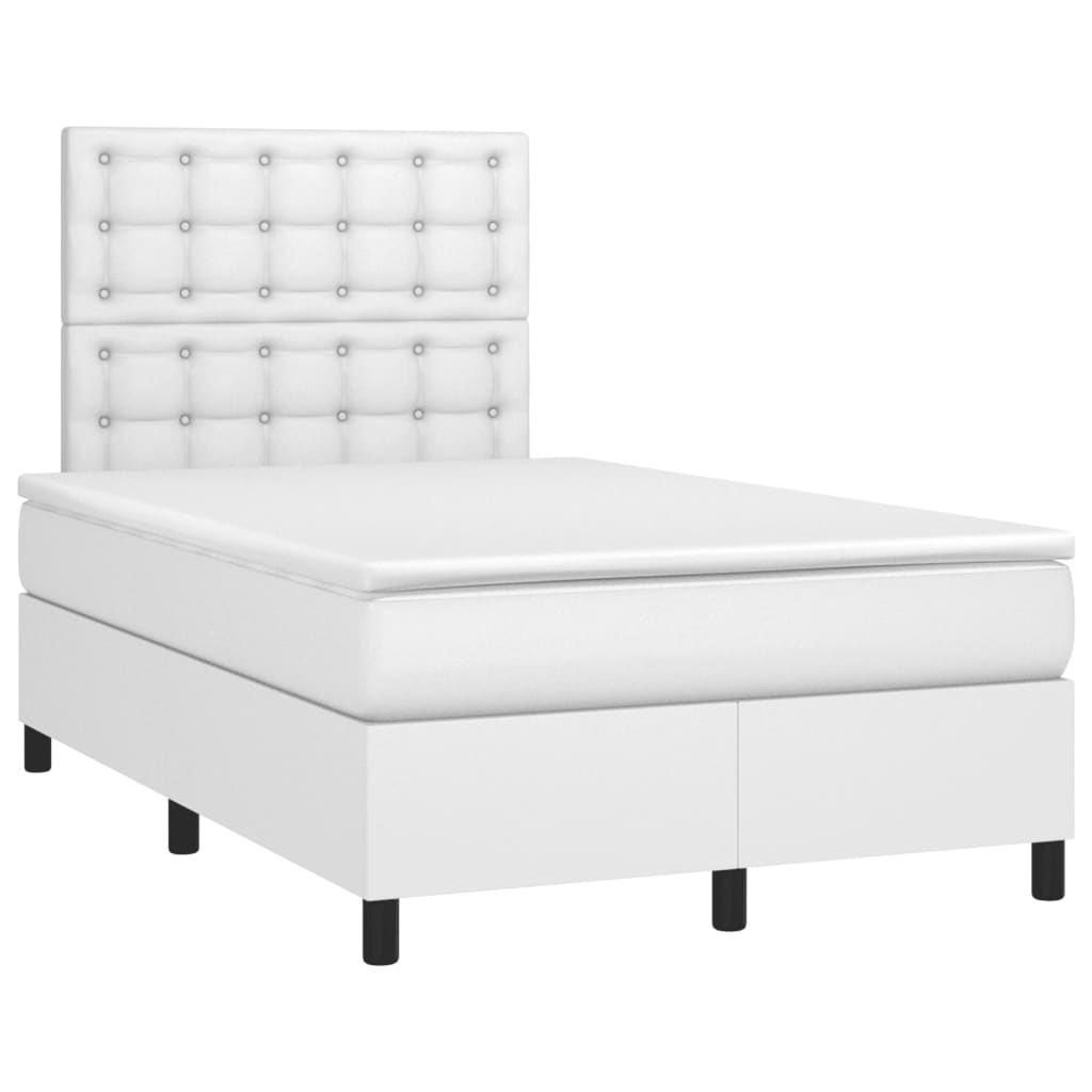 vidaXL Cama box spring colchón y LED cuero sintético blanco 120x190 cm