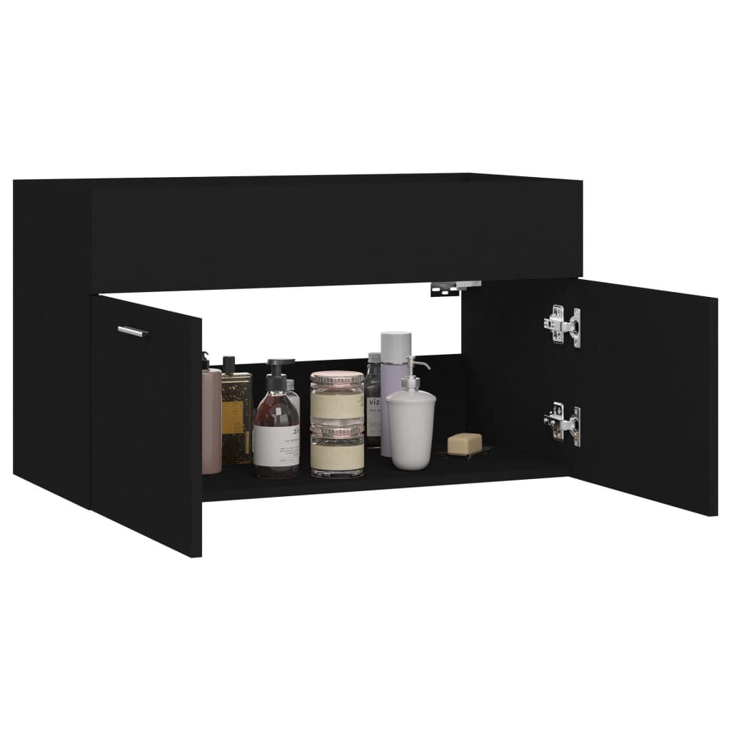 vidaXL Armario para lavabo madera contrachapada negro 80x38,5x46 cm