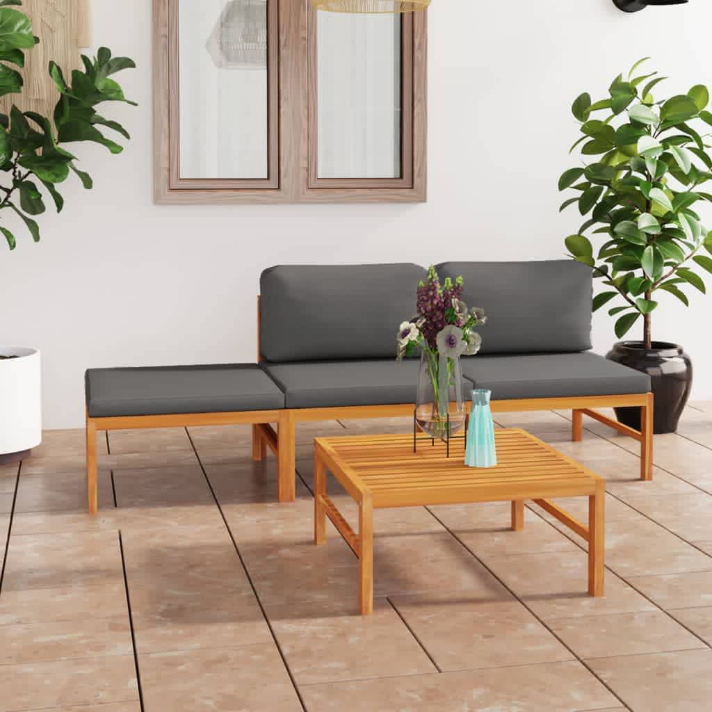 vidaXL Set de muebles de jardín 4 pzas madera de teca y cojines gris