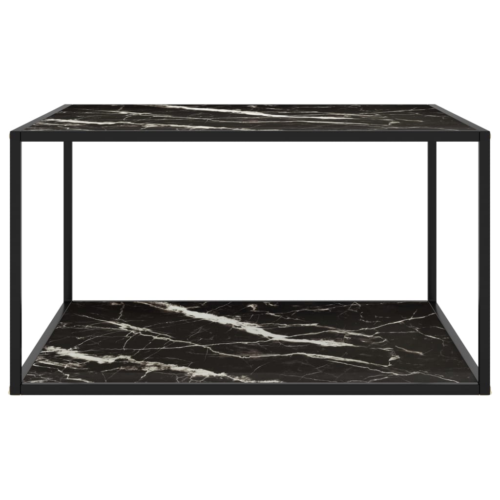 vidaXL Mesa de centro negra con vidrio de mármol negro 90x90x50 cm