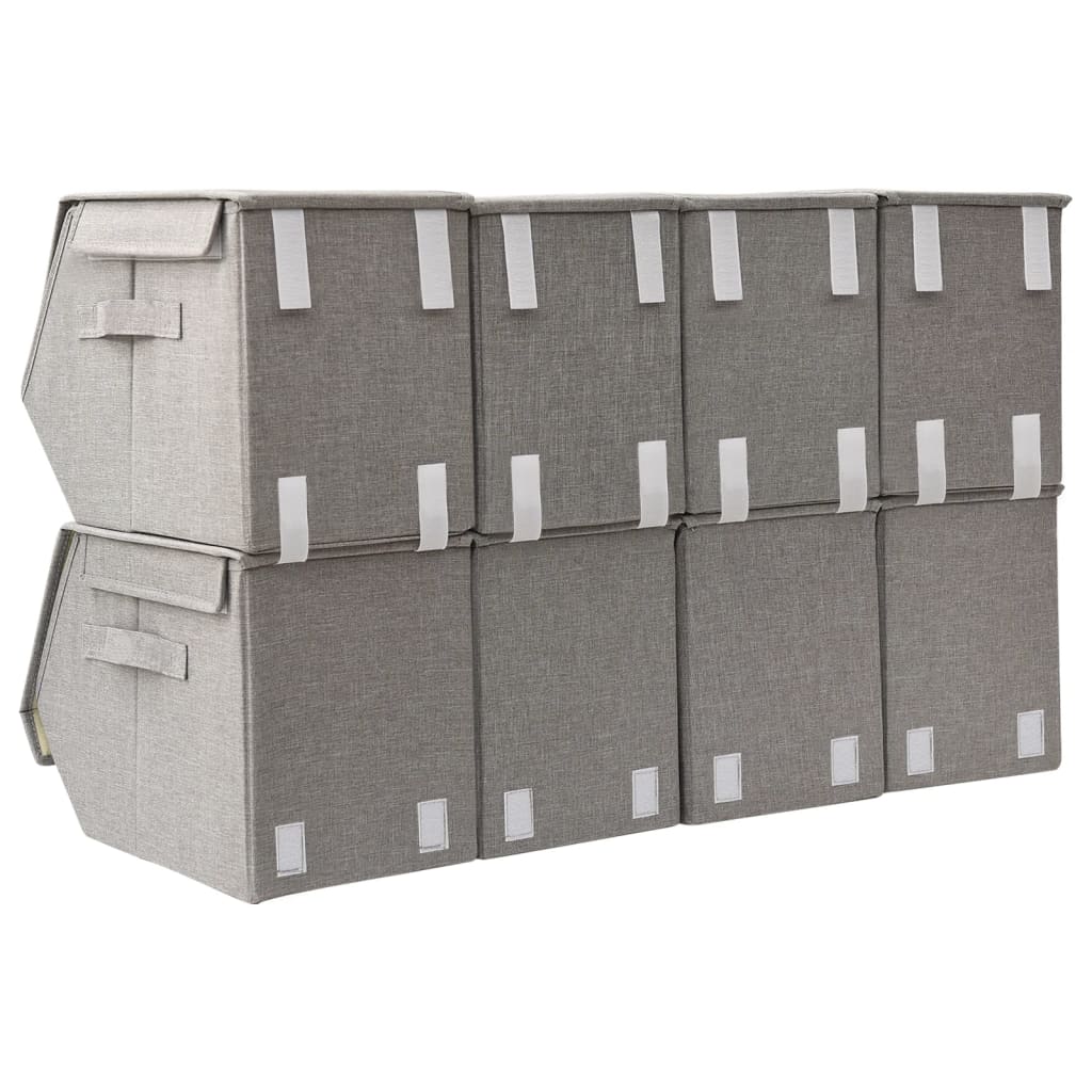vidaXL Caja de almacenamiento apilable con tapa 8 uds tela gris