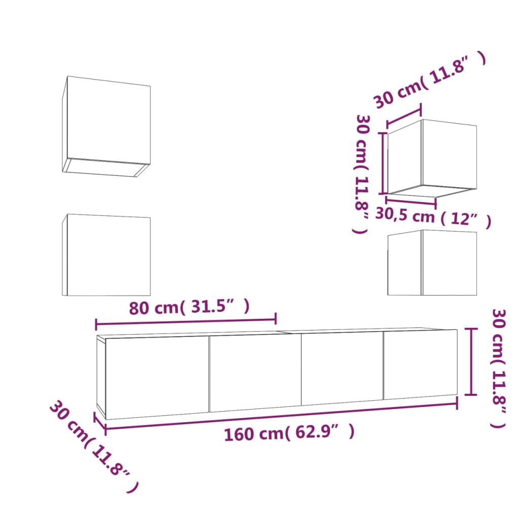 vidaXL Set de muebles de TV 6 pzas madera contrachapada gris hormigón