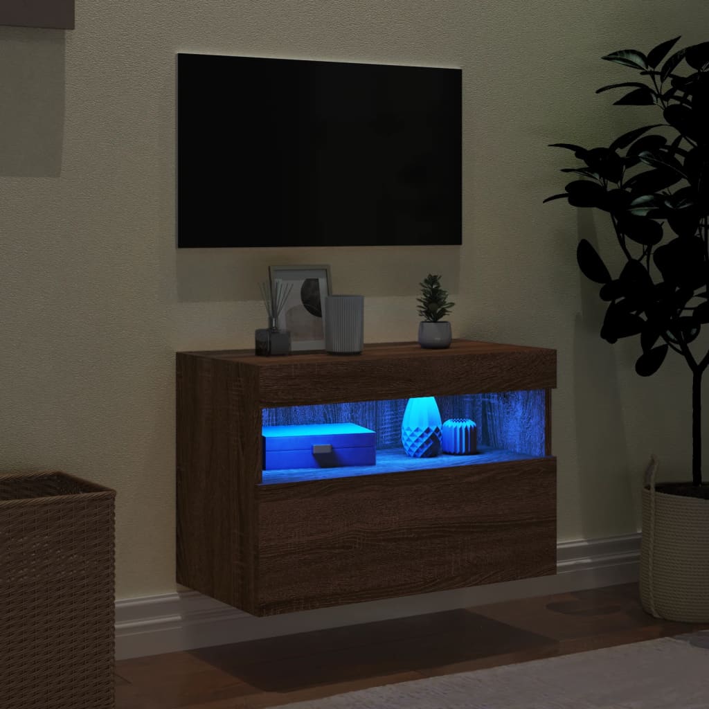 vidaXL Mueble de TV de pared con luces LED roble marrón 60x30x40 cm