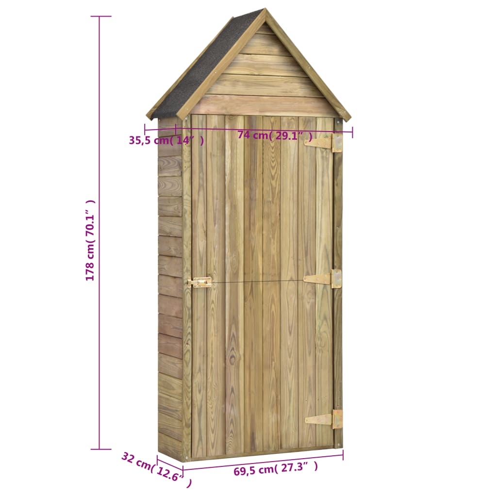 vidaXL Caseta herramientas jardín con puerta madera pino 69,5x32x178cm