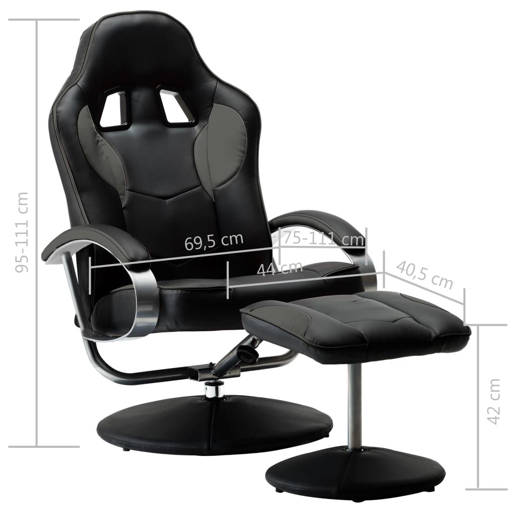 vidaXL Silla de oficina reclinable con reposapiés cuero sintético gris