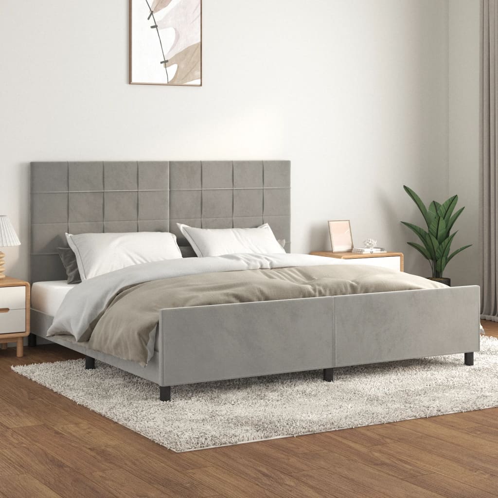 vidaXL Estructura de cama con cabecero terciopelo gris claro 200x200cm