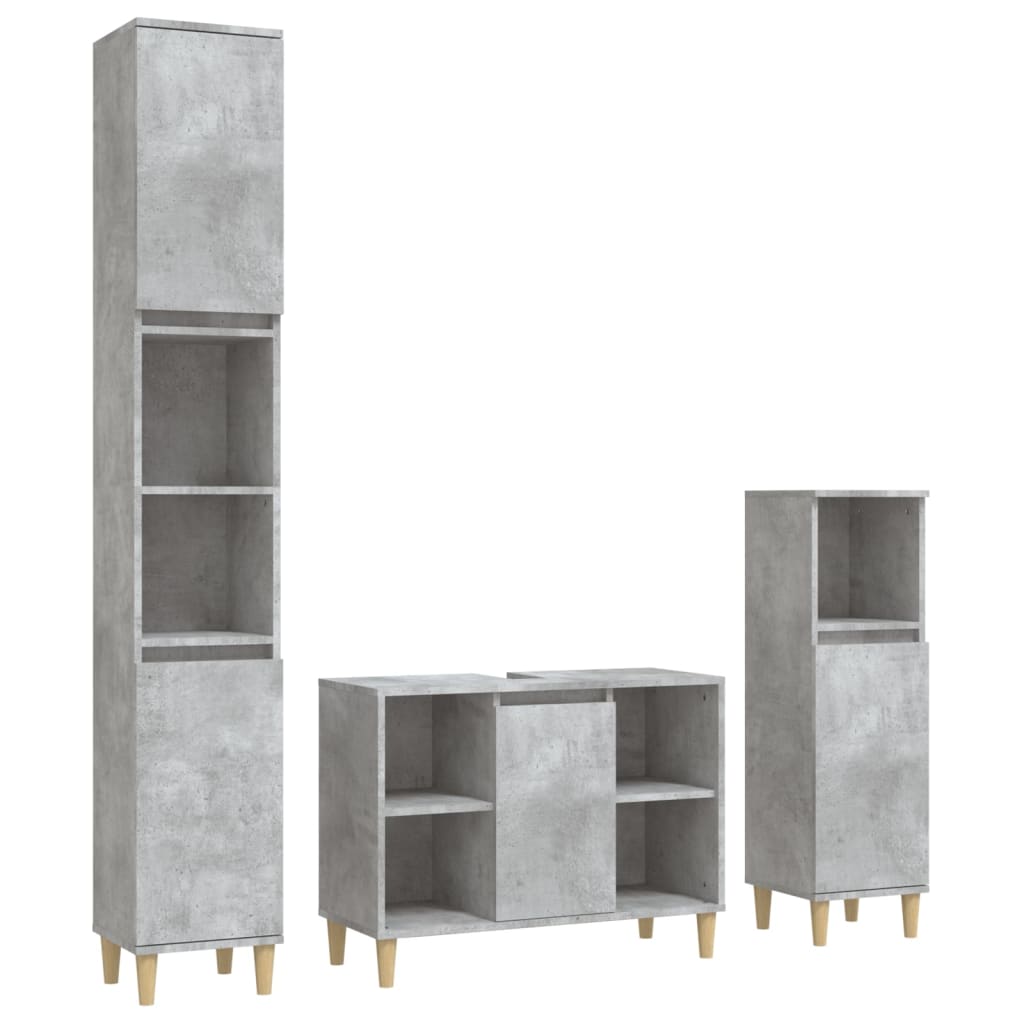 vidaXL Set muebles de baño 3 piezas madera contrachapada gris hormigón