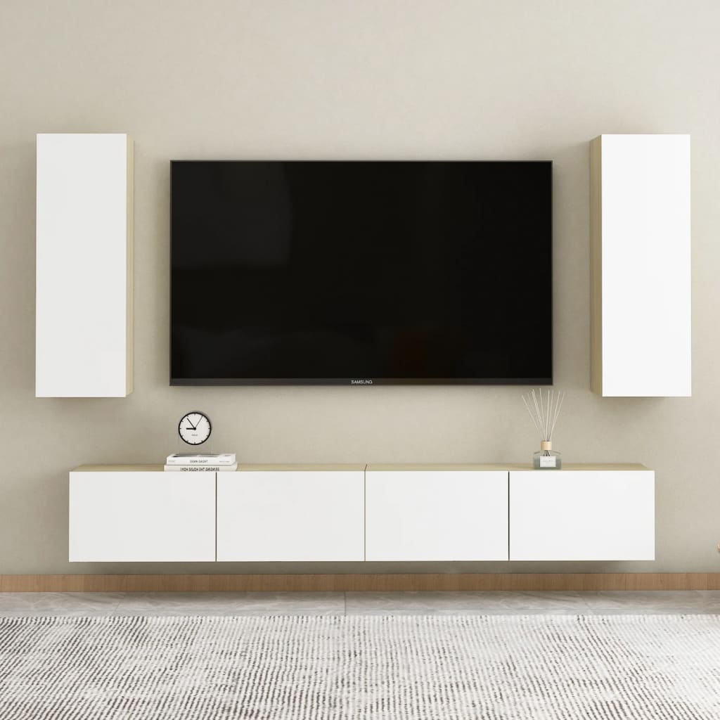 vidaXL Muebles para TV 2 uds contrachapada blanco roble 30,5x30x90 cm