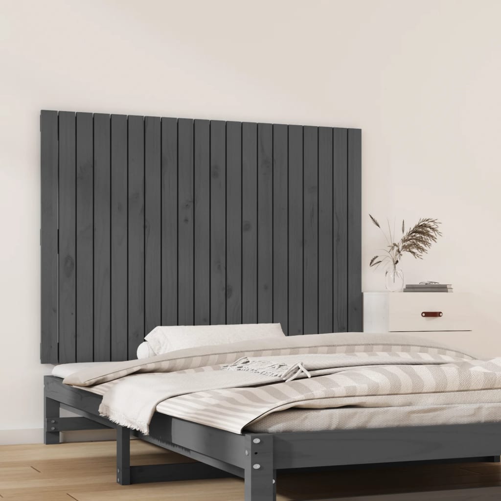 vidaXL Cabecero de cama de pared madera maciza pino gris 127,5x3x90 cm