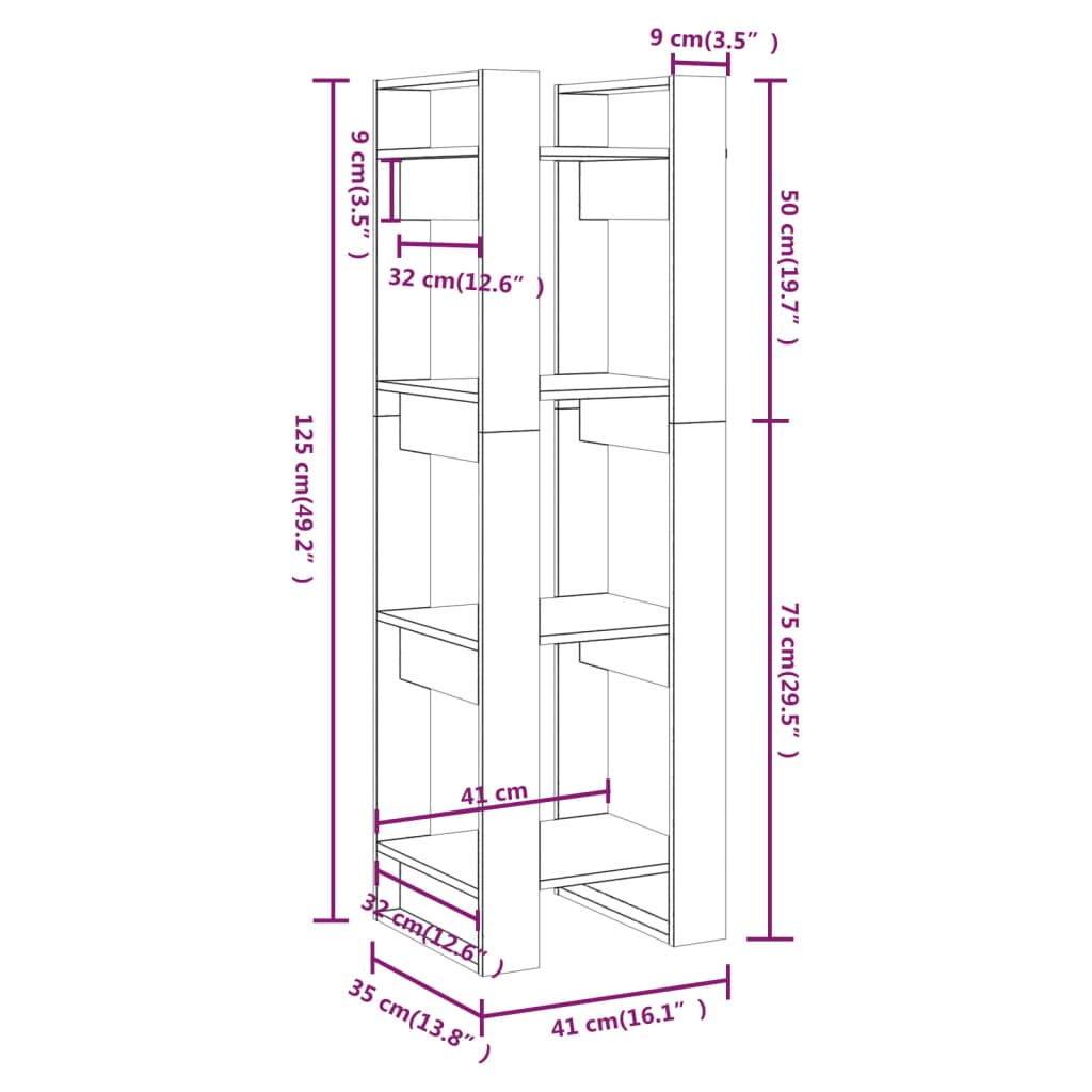 vidaXL Estantería/divisor de espacios madera pino blanco 41x35x125 cm