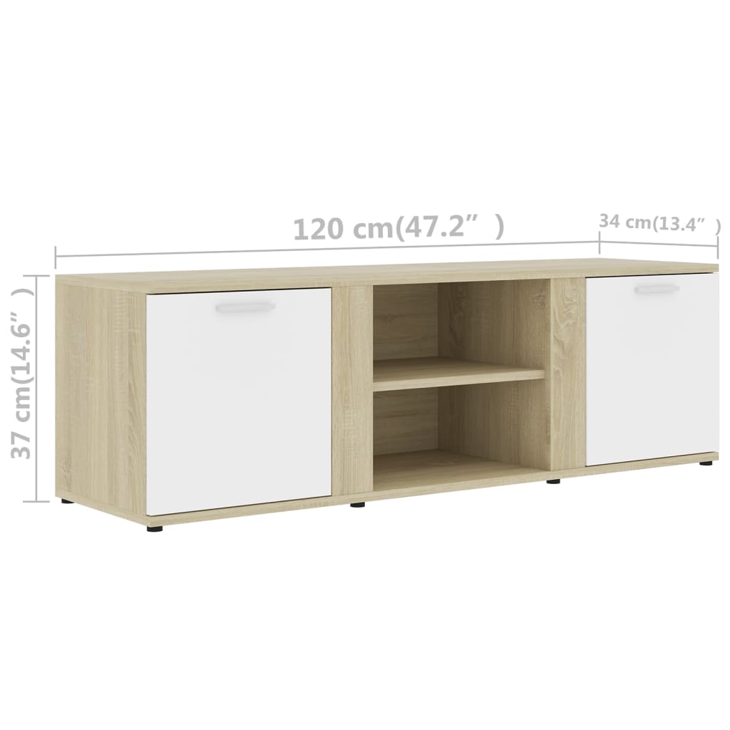 vidaXL Mueble de TV madera contrachapada blanco y roble 120x34x37 cm
