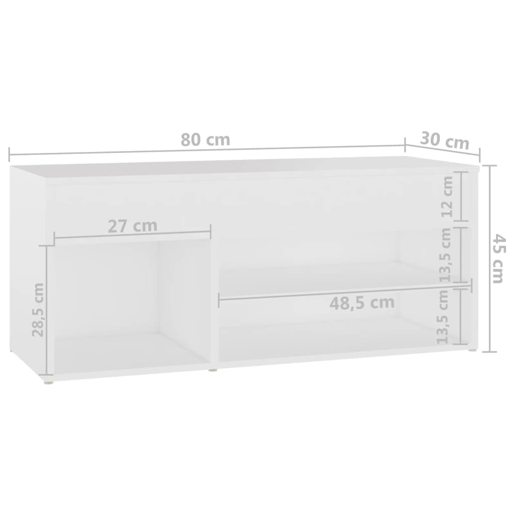 vidaXL Banco zapatero de madera contrachapada blanco 80x30x45 cm