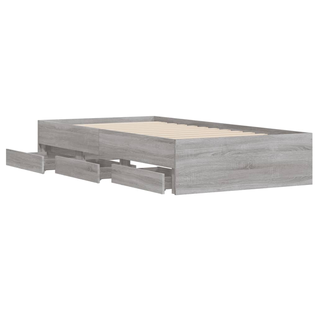 vidaXL Cama con cajones madera ingeniería gris Sonoma 90x200 cm