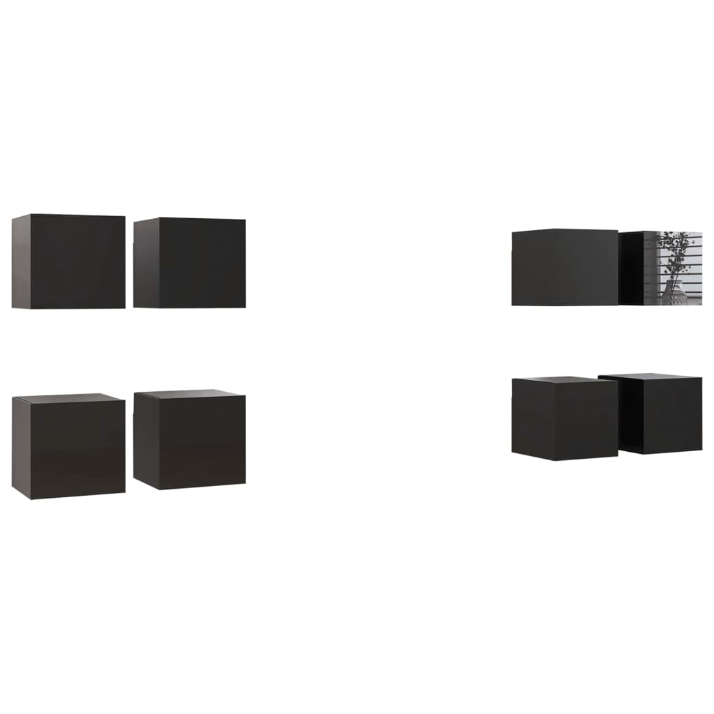vidaXL Muebles de pared para TV 8 uds negro con brillo 30,5x30x30 cm