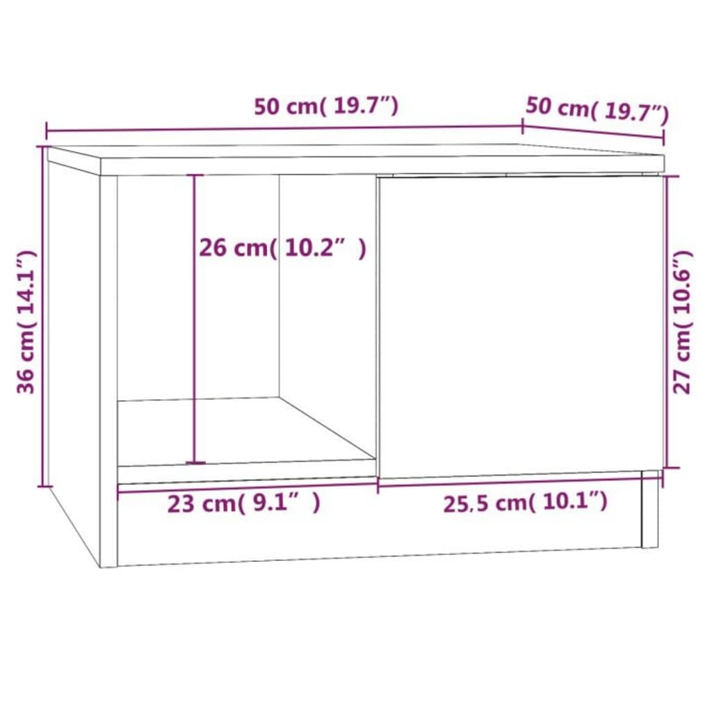 vidaXL Mesa de centro madera contrachapada gris hormigón 50x50x36 cm