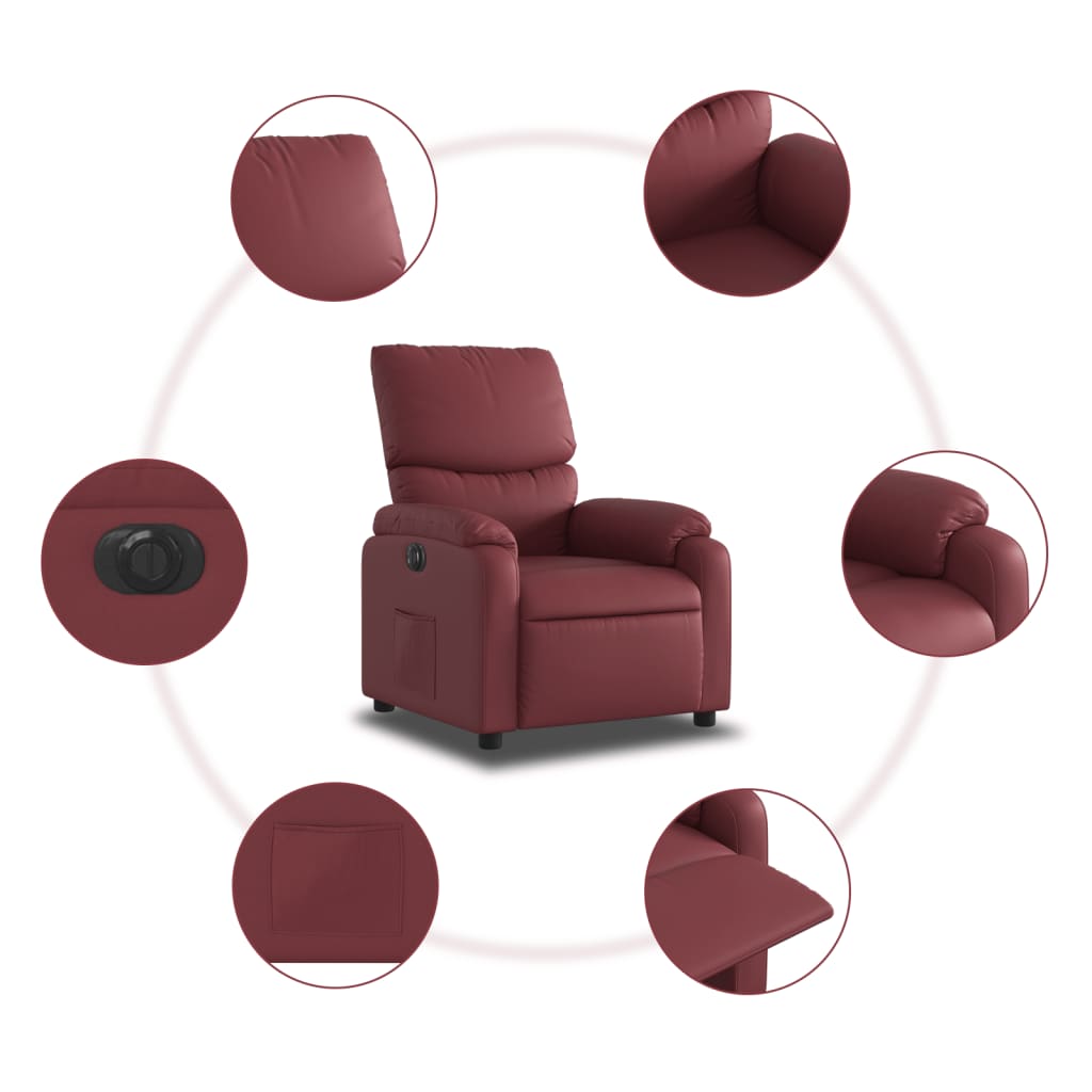 vidaXL Sillón reclinable eléctrico de cuero sintético rojo tinto