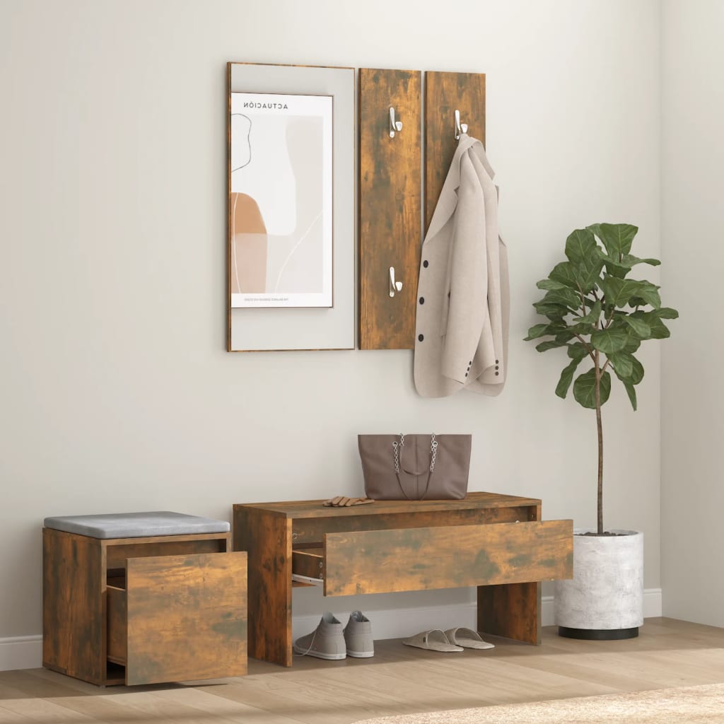 vidaXL Set de muebles de recibidor madera contrachapada roble ahumado
