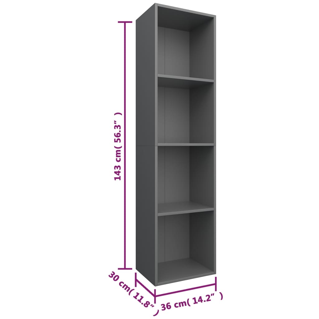 vidaXL Estantería de libros/mueble TV contrachapada gris 36x30x143 cm