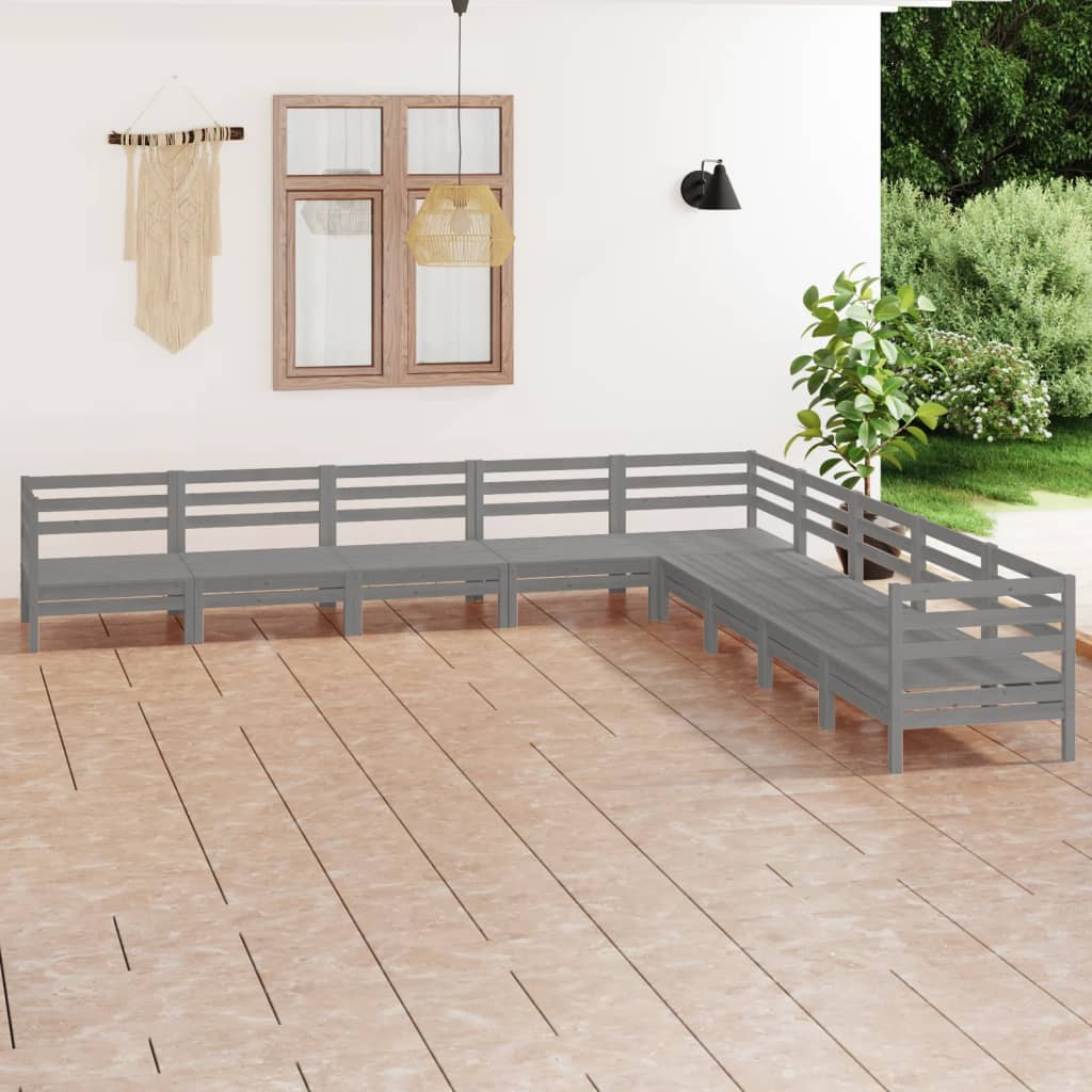vidaXL Juego de muebles de jardín 9 piezas madera maciza de pino gris