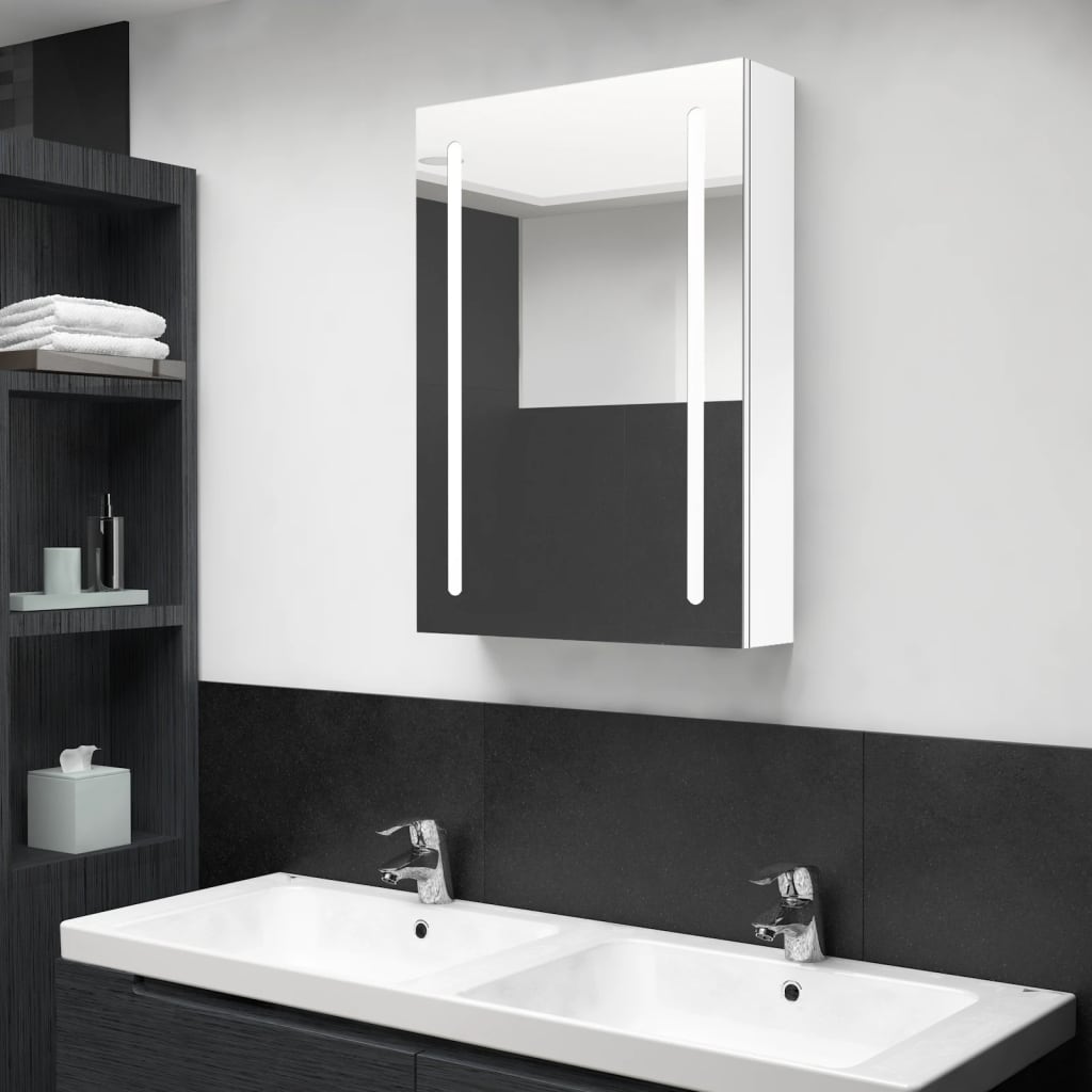 vidaXL Armario de baño con espejo LED blanco brillante 50x13x70 cm