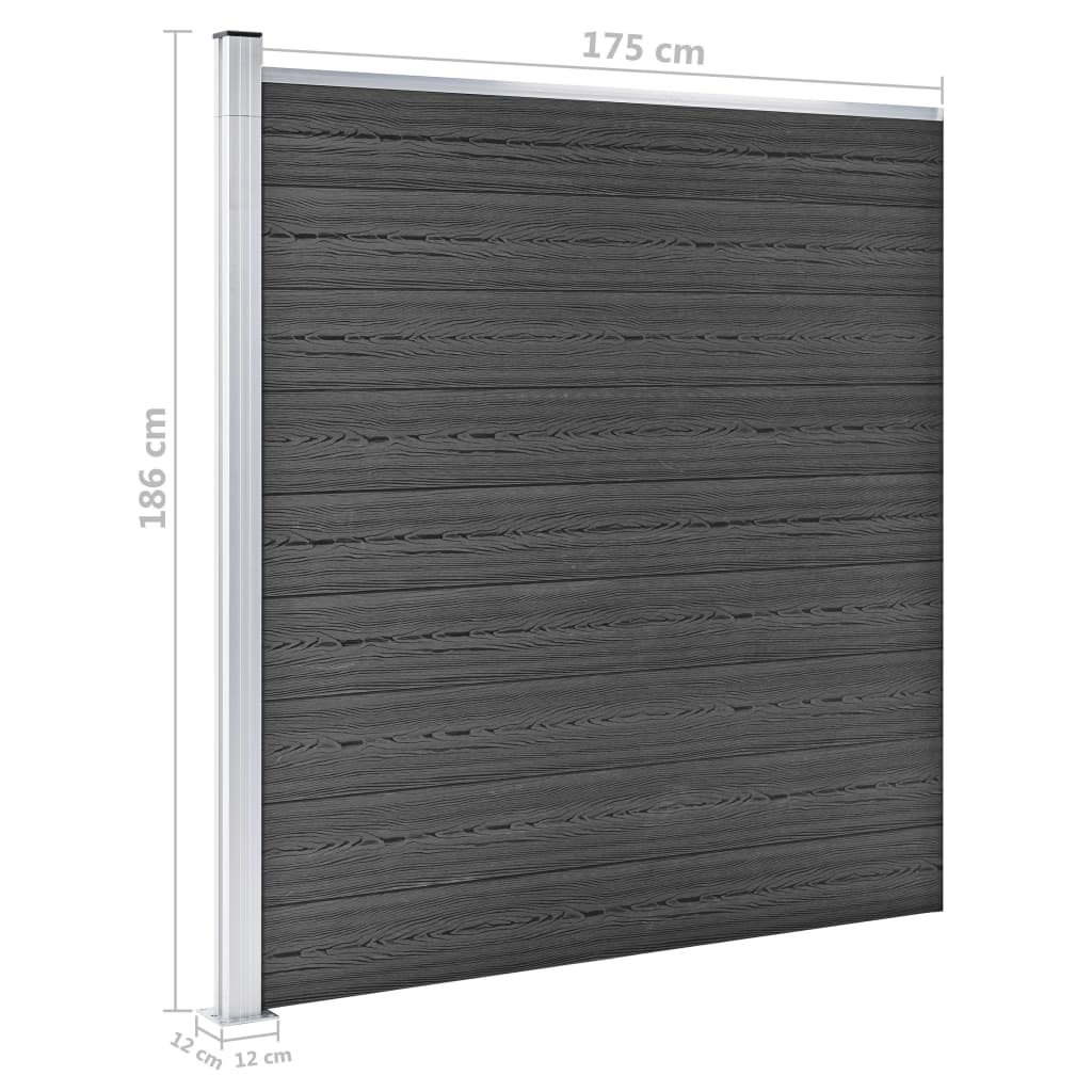 vidaXL Juego de paneles de valla WPC negro 1657x(105-186) cm
